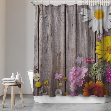 Штора для душу 180x200 см Alp Meadow з кільцями (12 шт) - Водонепроникна, антибактеріальна, з антигрибковим покриттям, сертифікат Öko-Tex