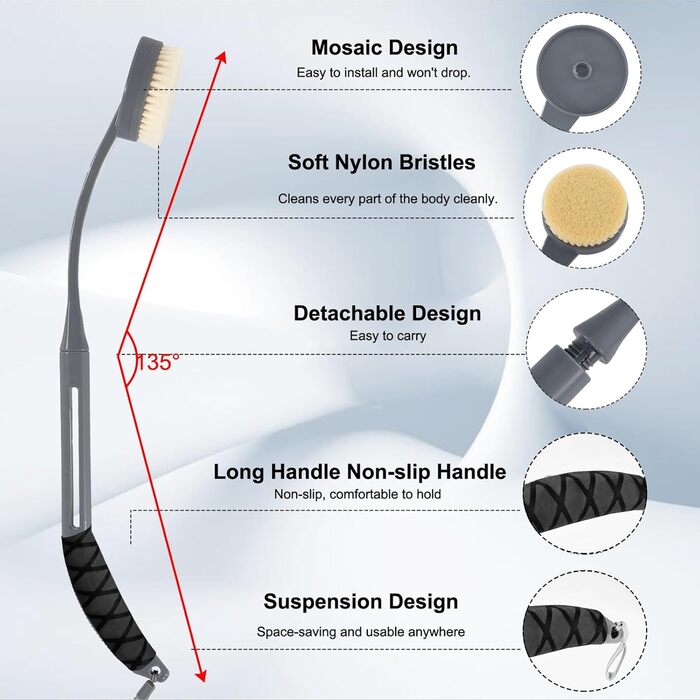 Скребок для спини у душ, 51,8 см, щітка для тіла з довгою ручкою, скребок для спини, скребок для чоловіків