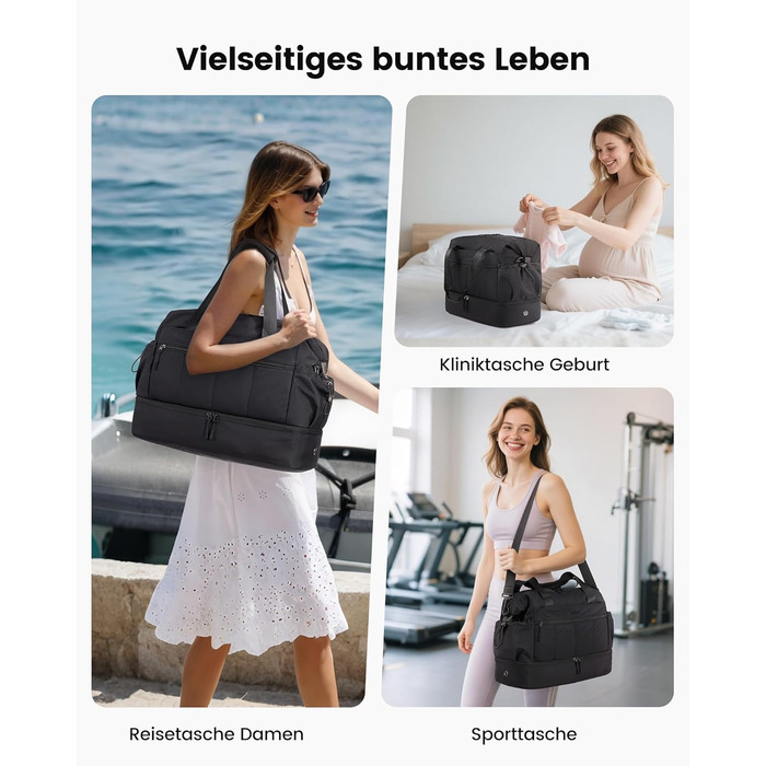 Сумка-трансформер LOVEVOOK для жінок: дорожня, спортивна, для пологового будинку, з відділенням для взуття (чорна, 37л)