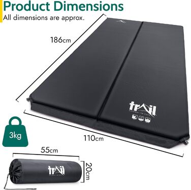 Саморозкладаючий килимок для кемпінгу/матрац для двох осіб 5 см (Чорний)