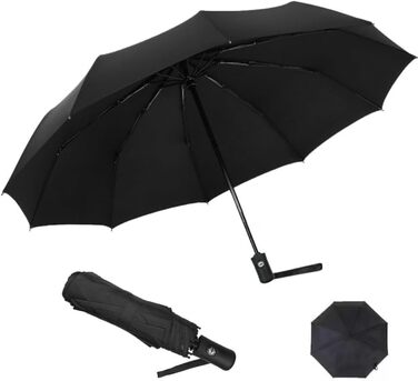 Шкільний парасолька Rseuphiee: стійкий до вітру, автоматичний, компактний, чорний, для дорослих та дітей