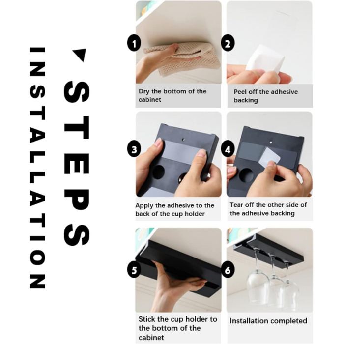 Кріплення для келихів на шийку, 2 шт., чорний колір. Підвісні тримачі для келихів без свердління, для бару, кухні, шафи.