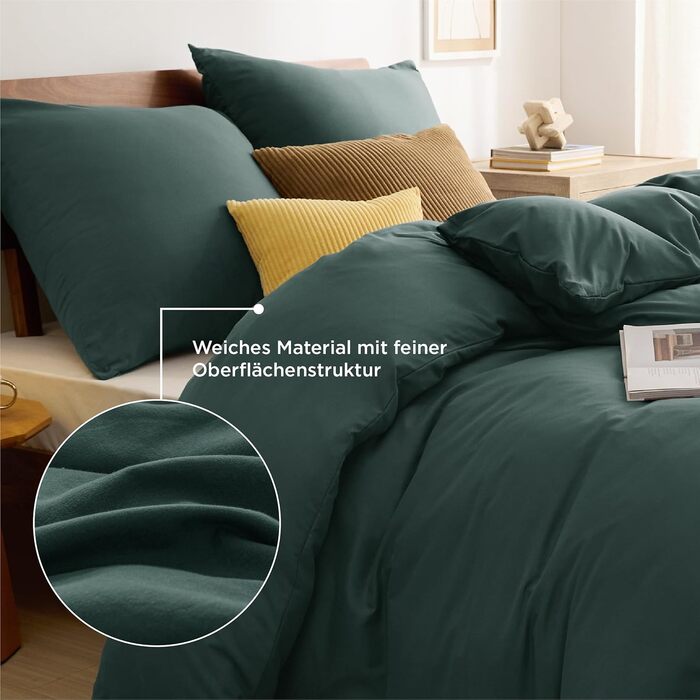 BEDSURE Комплект постільної білизни 135x200 4-х частинний, зелений, мікрофібра, поліестер, з блискавкою, ÖKO-TEX сертифікат