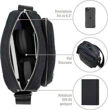 Чоловіча сумка Bugatti Sera на плечі, месенджер з відділенням для планшета, антрацит, S