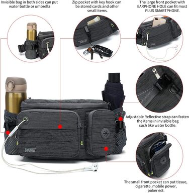 Сумка на пояс для собак TUDEQU - велика, водонепроникна, для прогулянок, тренувань, подорожей (темно-сіра)