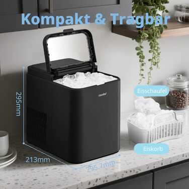 Машина для приготування льоду COMFEE' RCI12BL1EU(E) – чорна, 8 кубиків за 6 хвилин, 12 кг/24 год, 1.3л резервуар, самоочищення, компактний дизайн, з лопаткою та кошиком для дому