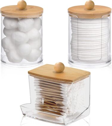 Контейнер для ватних паличок та дисків, акрил з бамбуковим кришками, прозорий. Організатор для макіяжу та ванної кімнати