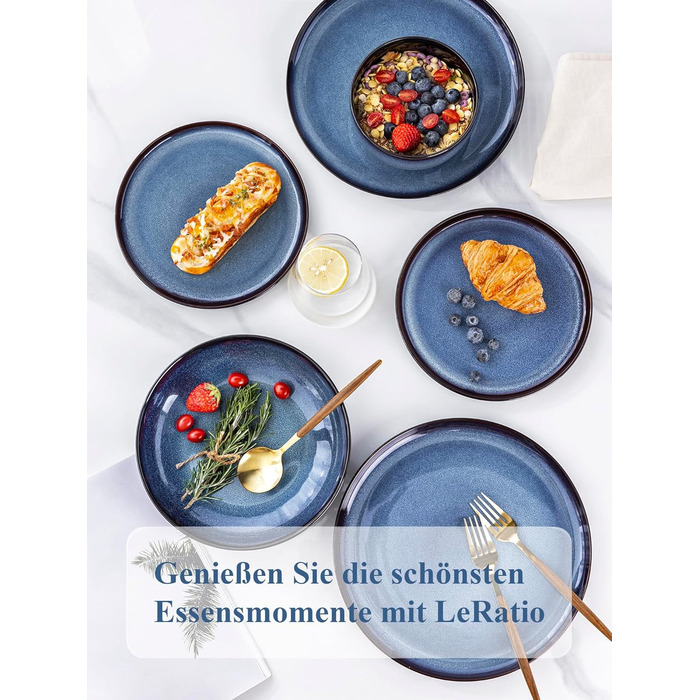 Набір посуду LeRatio на 6 осіб, 18 предметів, керамічний, реактивна глазур, блакитний, для сервірування столу, стійкий до подряпин, придатний для миття в посудомийній машині та використання в мікрохвильовій печі