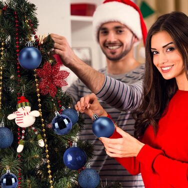 24 штуки новорічних кулі 4 см, пластикові, неб'ючі, для прикраси ялинки, синього кольору