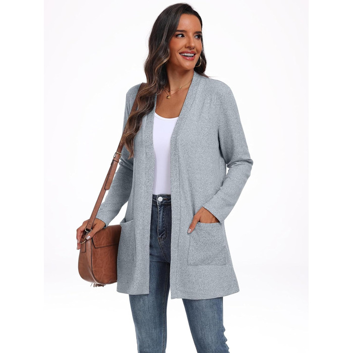 Жіночий в'язаний кардиган QIXING з кишенями, оливковий колір, розмір XL, для осені та зими. Зручний, дихаючий та теплий.