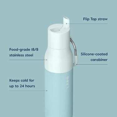 LARQ Bottle Flip Top 500ml - Insulated Stainless Steel Water Bottle with Straw | Reusable Water Bottle for Sports, Gym, and Travel | Keeps Drinks Cold (500 ml, Seaside Mint)