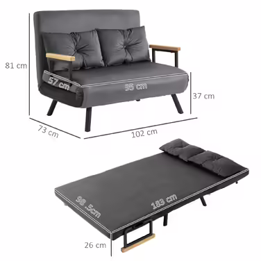 HOMCOM Sleeper Sofa with Storage Box, Convertible Sofa Bed, Sleeper Couch with Velvet Look Back Cushions, Dark Grey, 102 x 73 x 81 cm | Aosom