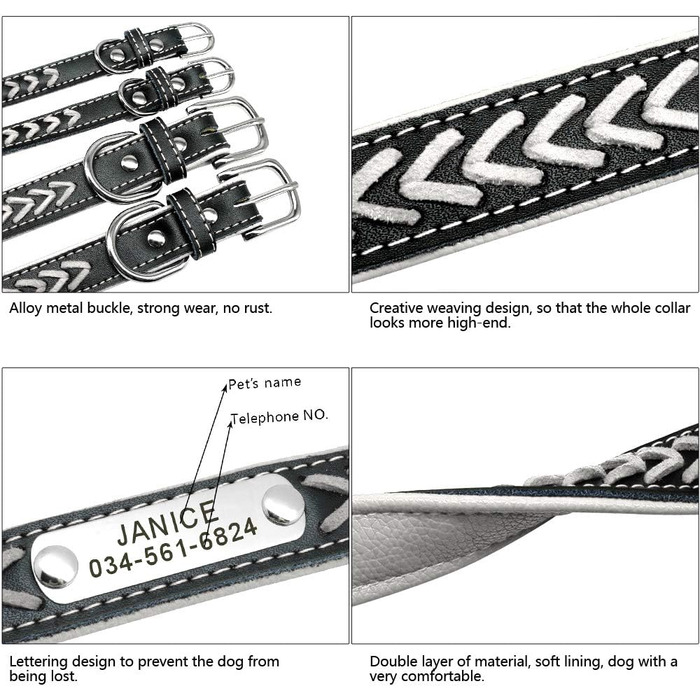 Регульовані шкіряні нашийники для собак та котів Berry з іменником, з м'якою підкладкою. Розміри L (37-47см), XL (47-57см)