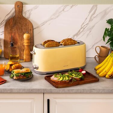 Тостер Cecotec Toaster 2 Scheiben Toast&Taste 1000 Retro Double: 980 Вт, 2 слоти, нержавіюча сталь, регулювання потужності, піддон для крихт, бежевий