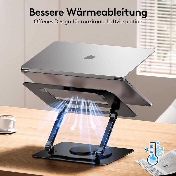 Підставка для ноутбука TECKNET 360° регульована по висоті, металева, ергономічна, для MacBook, Dell (до 17.3 дюймів), чорна