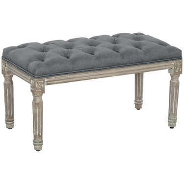 HOMCOM Upholstered Bench Gray Vintage Style Bench with Button Tufting from Rubber Wood & Linen 142x47x51cm for Dining Room & Entryway