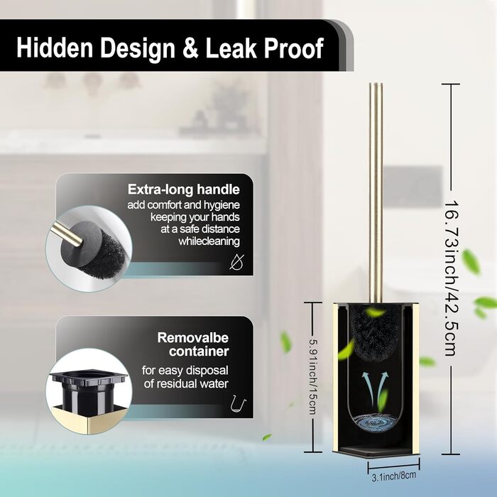 Настінна щітка для туалету DAZI з кріпленням без свердління, нержавіюча сталь, сучасний дизайн, знімний внутрішній стаканчик, золотий колір