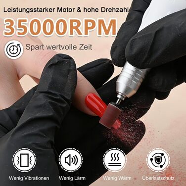 Електричний фрезер для нігтів Nagelfräser 35000 об/хв з LED дисплеєм, 35W, для манікюру та педикюру, білий