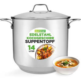 Каструля NutriChef 40 см, 14 л, з кришкою, нержавіюча сталь, для індукції, газу, електро, посудомийної машини, супова, для великих об'ємів