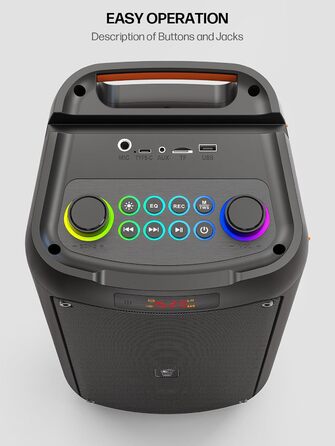 Портативна караоке-машина з Bluetooth, 2 мікрофонами, світлодіодним підсвічуванням та підтримкою USB/TF/Rec/FM/AUX
