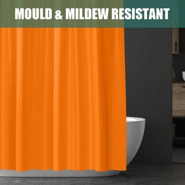 Шторка для душу URAQT, антибактеріальна, водонепроникна, швидковисихаюча, PEVA, 180x180 см, 12 прищіпок, білий/оранжевий