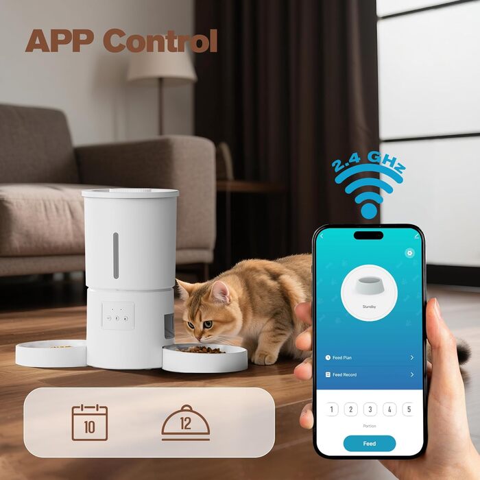 Автоматичний годівниця для котів AONBOY з 2 мисками та Wi-Fi: 5L, таймер, для сухого корму, подвійний дизайн, для котів та собак