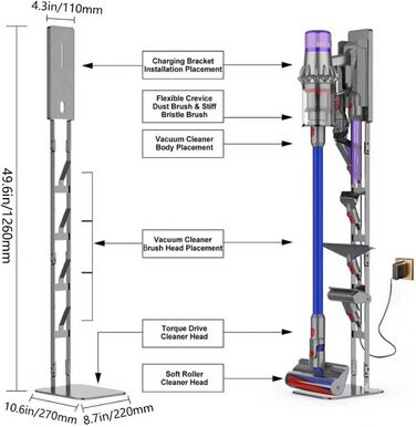 Стійка для пилососа Dyson з вуглецевої сталі Robuster - настінна, без свердління, універсальна