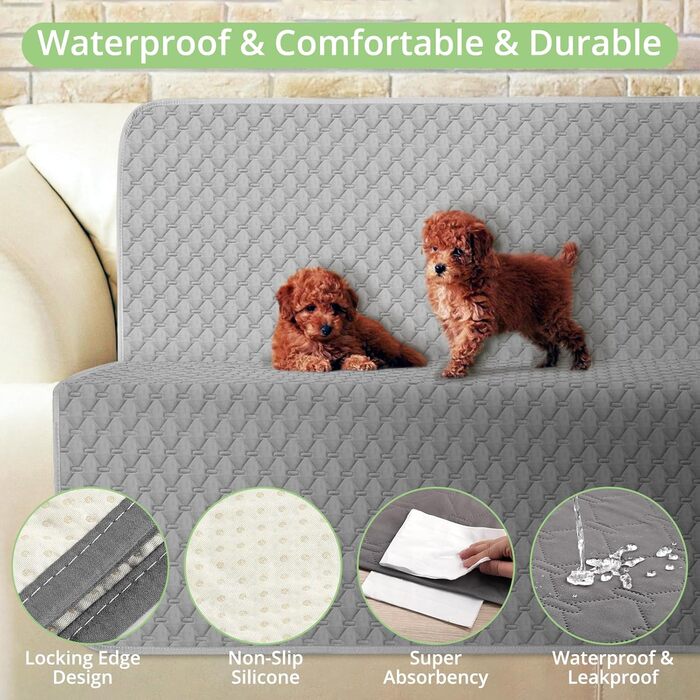 Водонепроникний килимок для собак, килимок для котів, неслизький, міцний, для захисту дивану, ліжка, автокрісла, можна прати в пральній машині (172 x 208 см, темно-сірий)