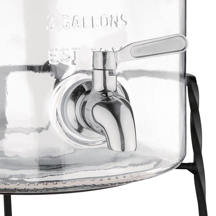 Olympia Nantucket Style Drink Dispenser with Wire Stand - Lockable Lids, Retro Stainless Steel Tap Glass Dispenser - 155(H)x200(W)x150(D)mm