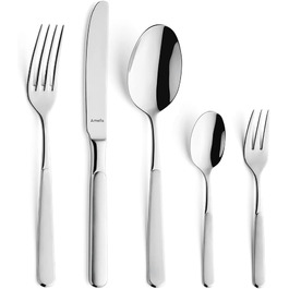 Amefa SATINA Cutlery Set, 60-Piece, Cutlery for 12 People, Dishwasher-Safe, Stainless Steel 18/10, Special Wave-Cut Design, Hardened Satina Steel Blades