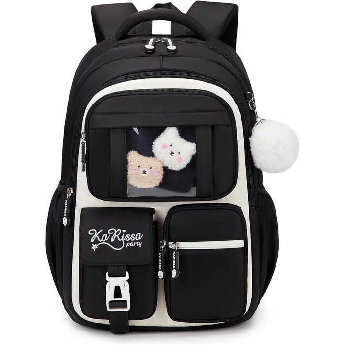 Шкільний рюкзак для дівчаток DivingBirds, 2-7 клас, 22L | Легкий дитячий рюкзак з дихаючою спинкою та м'якими лямками | З нагрудним ременем | Чорний