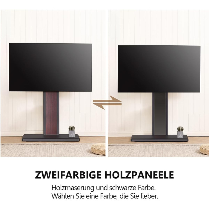 FITUEYES Adjustable TV Stand with Wood Shelf - Swivel & Height Adjustable TV Floor Stand for 32-65 inch TVs (VESA 400x400, Up to 40kg)