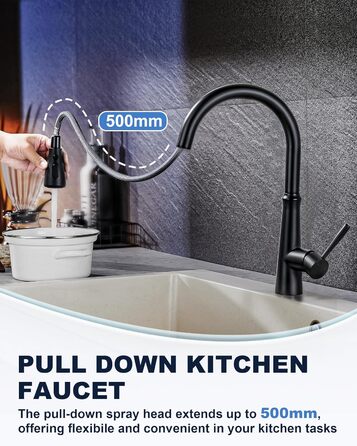 Кран кухонний iVIGA висувний з душем, водоспад, 360° поворот, мікшер, 3 режими, брашований нікель