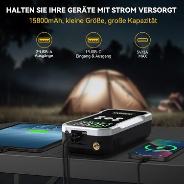 Powerbank Starthilfe F03: Портативний стартер для авто з компресором та повітряним насосом | 6000A, 7L, 150PSI, LCD, LED