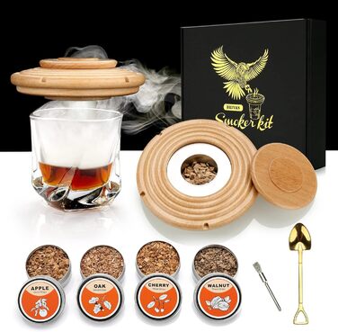 Dad's Gift Christmas, Cocktail Smoker Kit, Whiskey Stones, Torch Lighter, Old Fashioned Whiskey Smoker Drinks Kit, Cocktail Accessories For Drinks, Bourbon Walnut (Butane Not Included) (Beech)