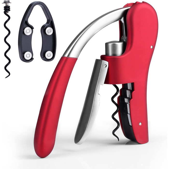 Drincarier Professional Bottle Opener, Zinc Alloy, with Lever, Corkscrew, with Foil Cutter, Waiter Knife/Bunny, Red