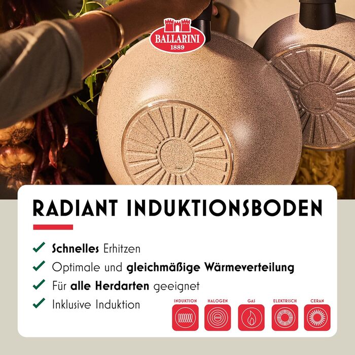 Набір сковорідок BALLARINI Ledro (24 см + 28 см), алюміній, бежевий, індукційні, з антипригарним покриттям Keramik, Thermopoint, Made in Italy