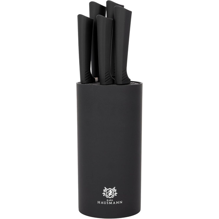 Набір ножів Karl Hausmann 5 предметів: набір ножів та підставка - кухонні ножі з нержавіючої сталі, чорний