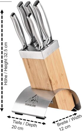 Набір кухонних ножів SVENSBJERG з підставкою: 5 професійних ножів з нержавіючої сталі, бамбукова підставка, сучасний дизайн, SB-MB101-KS101