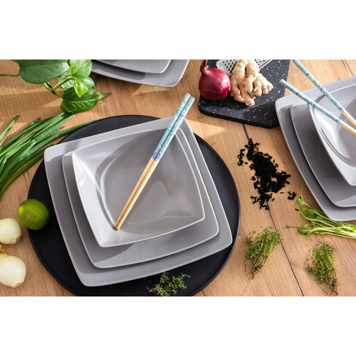Обідній сервіз Konsimo Epiri, сірий, квадратний, 36 предметів, на 12 осіб