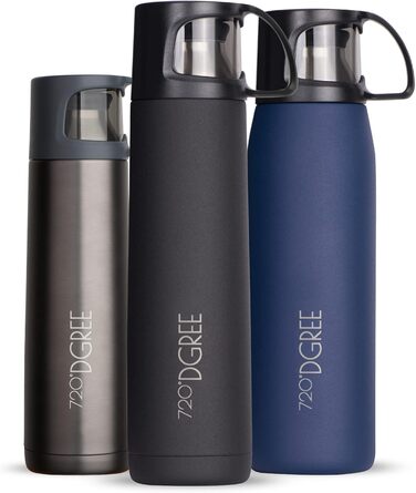720°DGREE Thermoskanne with Cup 1l “Follow” - 3 Sizes, 12h Hot, 24h Cold, Leak-Proof, BPA-Free - Stainless Steel Thermos Flask, Insulated Bottle for Coffee, Tea at Work, School, To Go