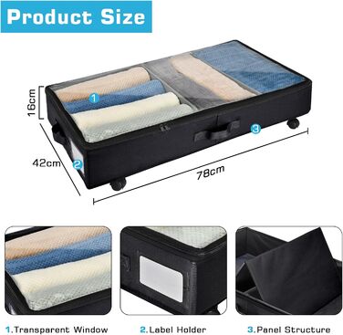 Органайзери для зберігання під ліжком Xtsuen (2 шт.) з металевим каркасом та колесами, велика місткість, для одягу, взуття, ковдр