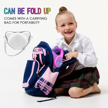 Бездротові навушники IFecco для дітей з мікрофоном, Bluetooth, LED-підсвітка, котячі вушка, рожево-фіолетові, для iPad/планшету/телефону/школи