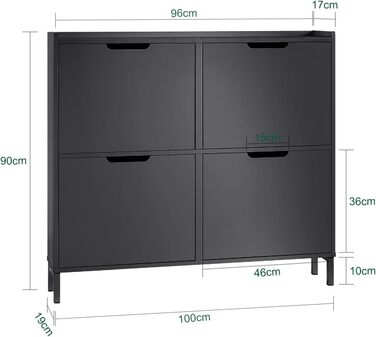 Тумба для взуття SoBuy FSR100-SCH, 4 секції, вузька, 8 полиць, чорна, 100x90x19 см
