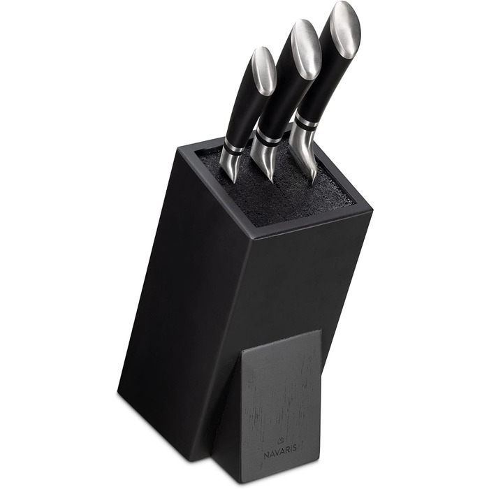 Navaris Acacia Wood Knife Block with Bristle Insert - Unfitted Knife Block made of Wood - Universal for Kitchen Knives, Chef's Knives, Cooking Utensils - Black