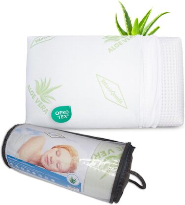 MaxxGoods orthopedic pillow, neck support pillow made of viscoelastic foam with aloe vera cover & inner cover 100% cotton - head pillow for waterbeds, children, stomach sleepers (42cm x 70cm x 10cm)