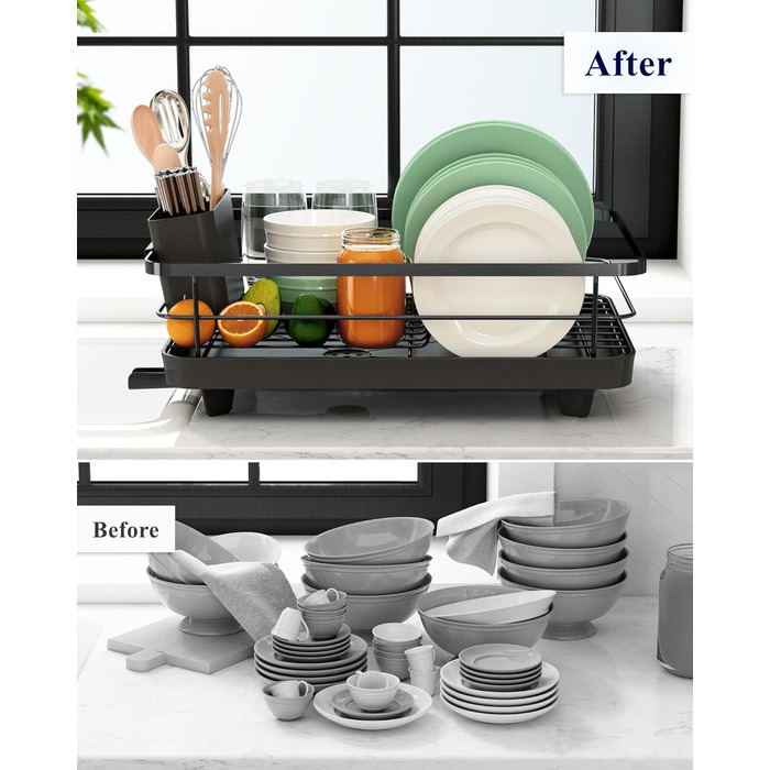 Dish Drying Rack, Space-Saving Dish Rack, Dish Organizer for Countertop, Durable Kitchen Drying Rack Made of Stainless Steel with Cutlery Holder, Dish Drying Stand