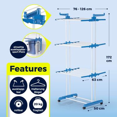 Складаний сушильник для білизни EASYmaxx з 3 рівнями, чорний/білий | Ефективне сушіння, компактний та мобільний