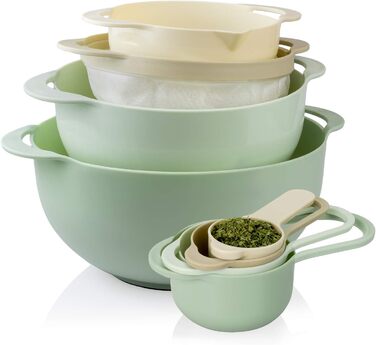 Набір посуду Cook With Color Nistschalen: 8 штук, зелений м'ятний, з мірними чашами, ситами та мисками для змішування