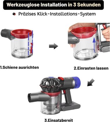 Покращений контейнер для пилу для пилососів Dyson V7 V8 SV10 SV11 (Animal, Absolute, Fluffy), запчастина №967699-01, прозорий міцний пилозбірник